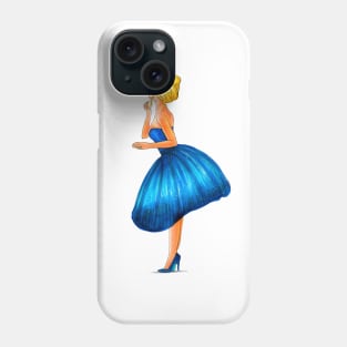 Blonde girl in blue dress Phone Case