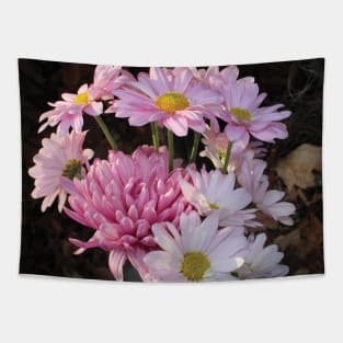 Pink Flowers, Brown Background Tapestry