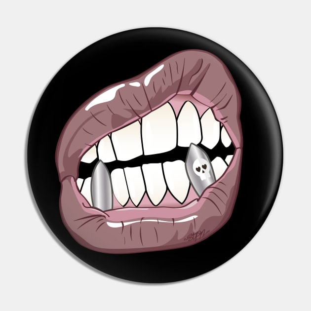 Mouth with Silver Teeth (for Face Mask) Pin by madebystfn