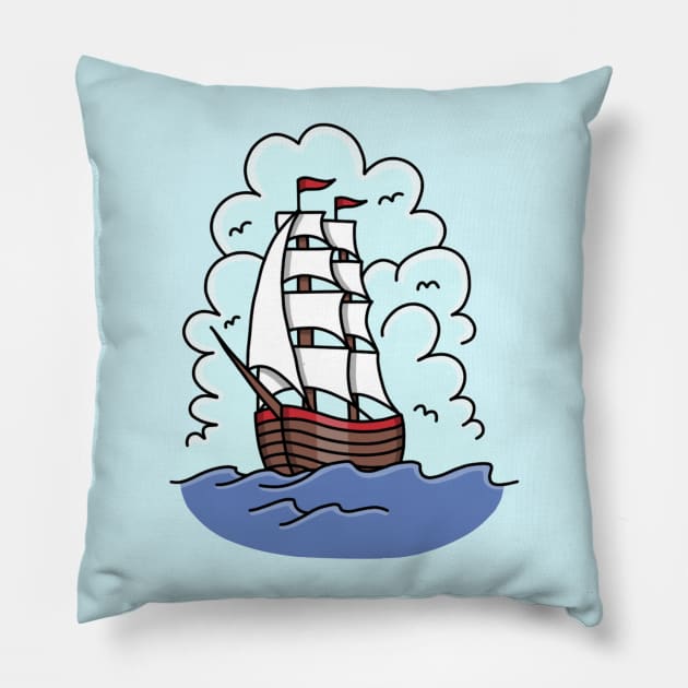 Ship At Sail Pillow by Tanisha Vidale