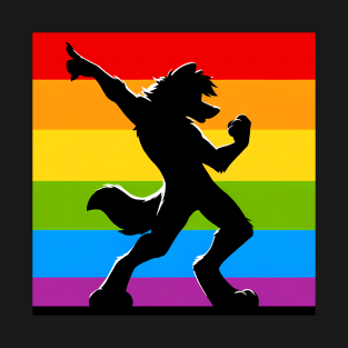 Rainbow LGBTQ Furry Pride Dancing Wolf Fursona T-Shirt