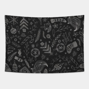 Black Christmas Doodles Tapestry