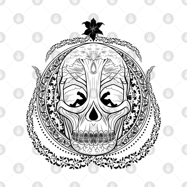 Fantasy skull mandala - Black to White Version by Chiisa