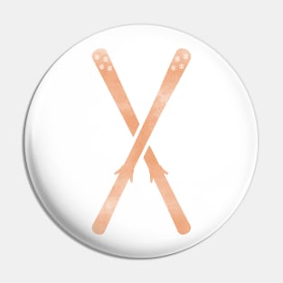 Snow Skis Orange Pin