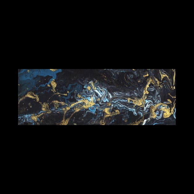 Liquid art. Abstract black-blue-gold background with hand-painted marble texture. Best for the print, fabric, poster, wallpaper, cover and packaging, wrapping paper. Christmas holiday mood. by Olesya Pugach