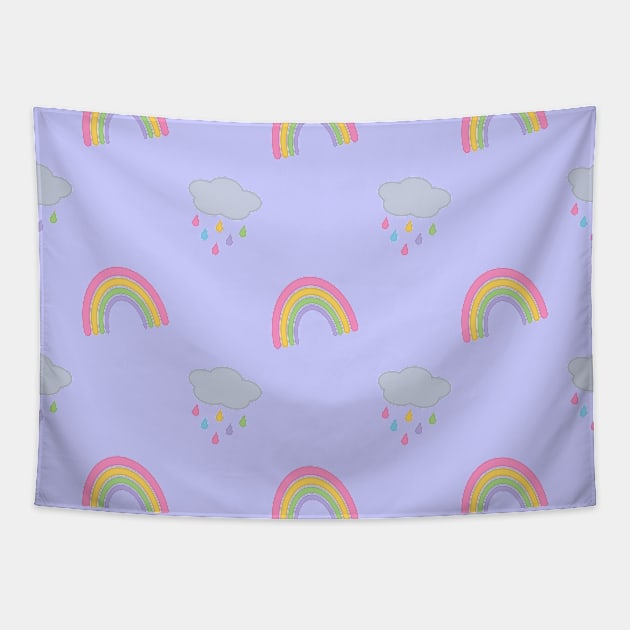 Rainbow and Rain Clouds Pattern in Purple Tapestry by Kelly Gigi