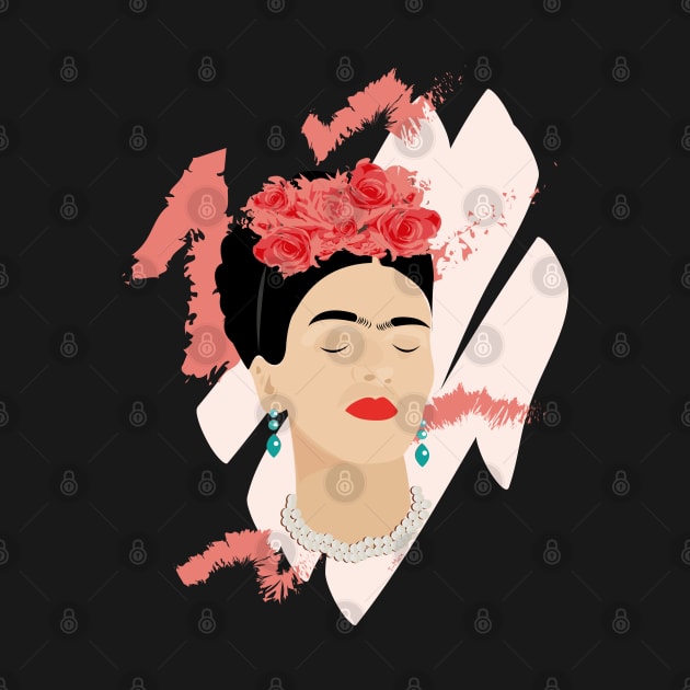 Frida Kahlo modern portrait famous mexican painter red roses headpiece decoration by T-Mex