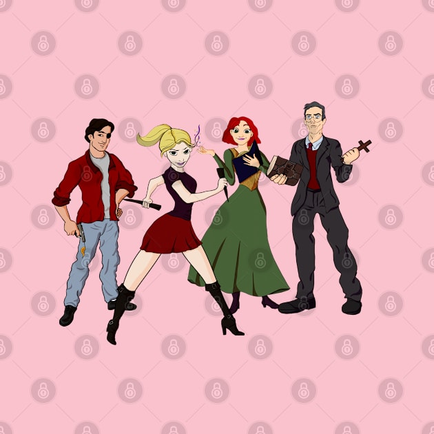 Cartoony Buffy and the gang by NanaLeonti