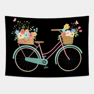 Vintage Bicycle With Bike Basket Overflowing Spring Flowers Tapestry