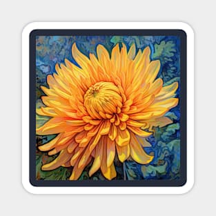 Folk Art Vibrant Yellow Chrysanthemum Magnet