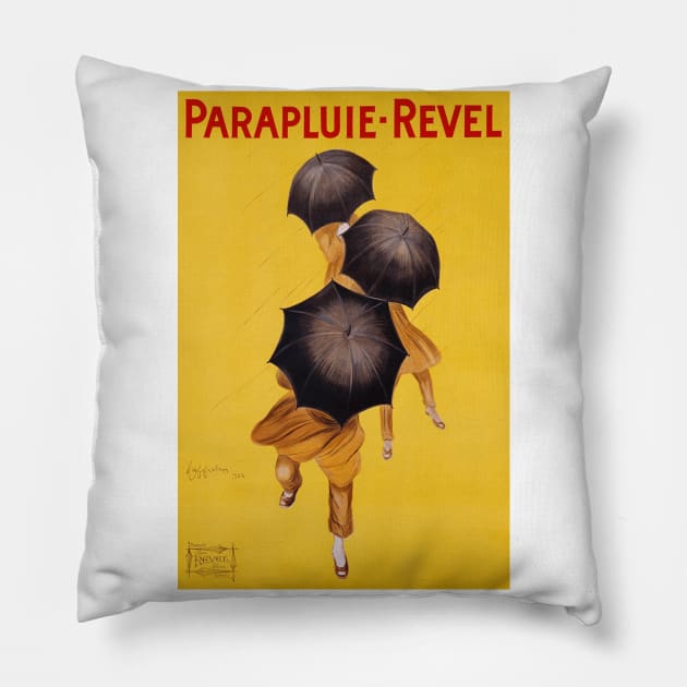 Parapluie - Revel - Vintage French Umbrella Advertising Art Pillow by Naves