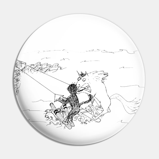Water-skiing with Monkey and Unicorn Pin by AlyStabz