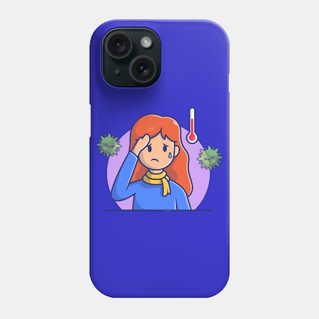 Girl with Fever And Flu Cartoon (2) Phone Case by Catalyst Labs