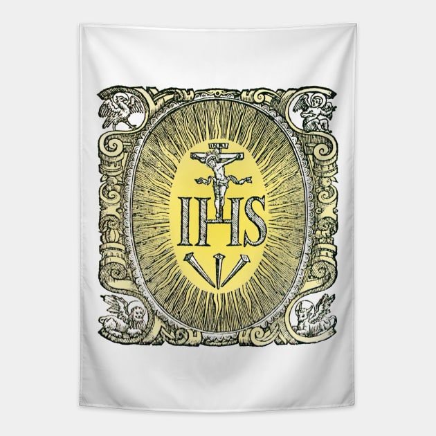 Jesus Monogram with Four Evangelists Tapestry by Catholicamtees