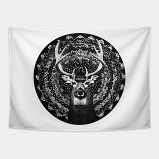 Mandala - Deer Black Tapestry