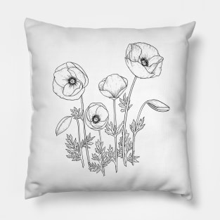 Poppies Line Art Pillow