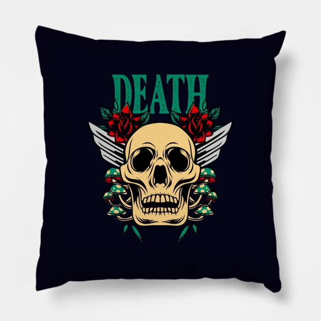 Vintage Skull - Death Rose Pillow by Harrisaputra