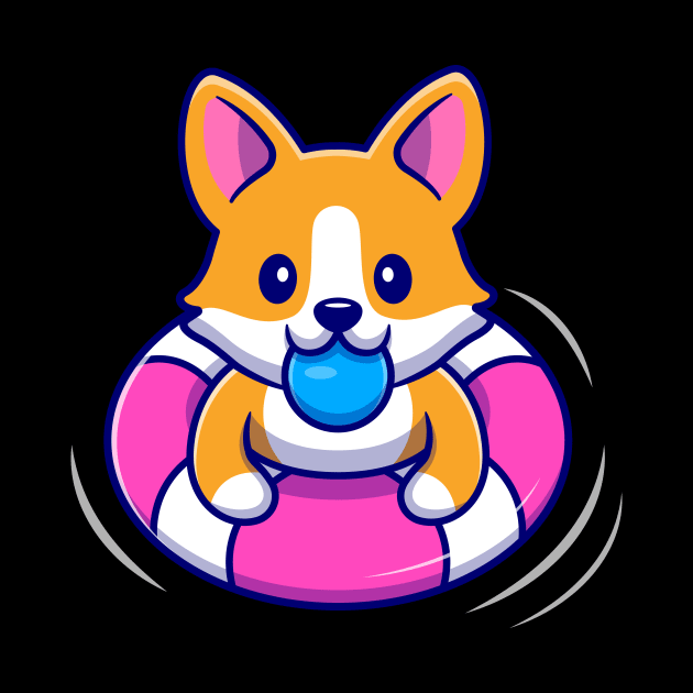 Cute Corgi Dog Floating With Swimming Tires Cartoon Vector Icon Illustration by Catalyst Labs