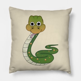 Cute Cartoon Snake, Greens and Oranges Pillow