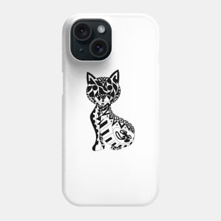 the mandala cat in cute kawaii pattern ecopop zentangle ink wallpaper Phone Case