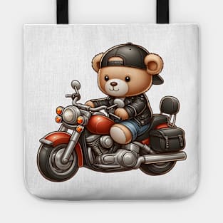 Cute Bear on a Motorcycle Kawaii Tote