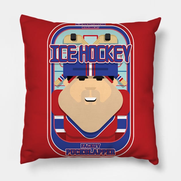 Ice Hockey Red and Blue - Faceov Puckslapper - Victor version Pillow by Boxedspapercrafts