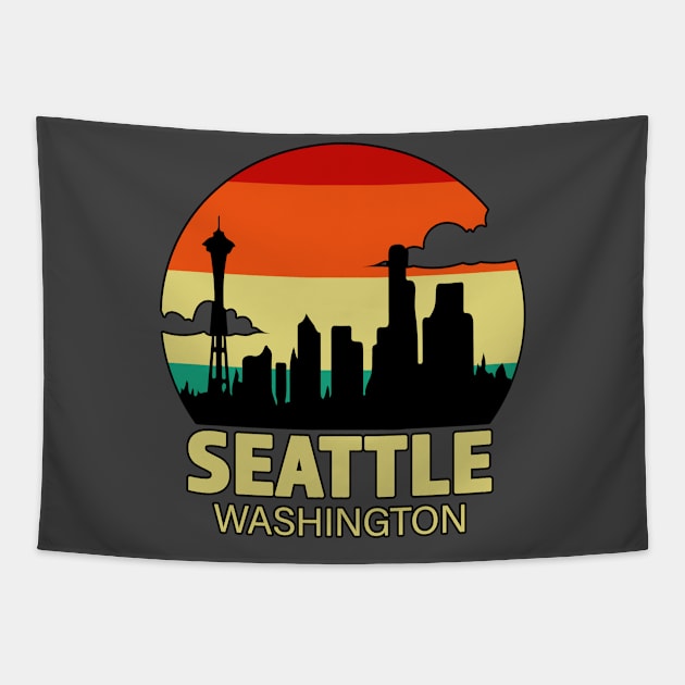 Seattle Washington Cloudy Sunset Tapestry by RKP'sTees