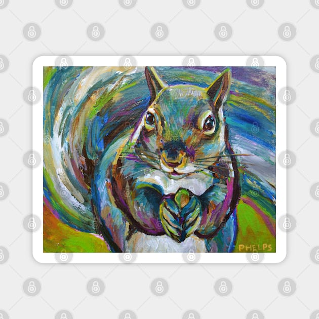 Colorful Springtime SQUIRREL Magnet by RobertPhelpsArt