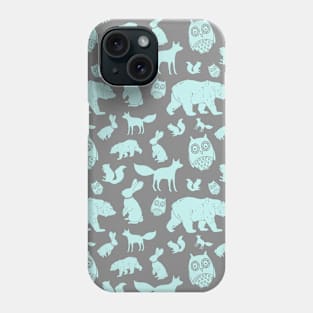 Grey Light Blue Forest Animals Fox Bunny Bear Owl Phone Case