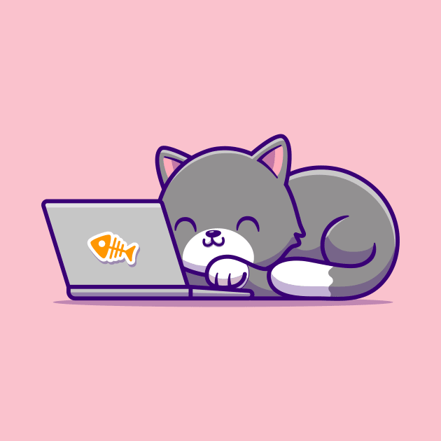 Cute Cat And Laptop by Catalyst Labs