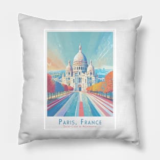 Vintage Travel Poster - Minimalist Sacré-Cœur Paris, France in Retro Colors Pillow