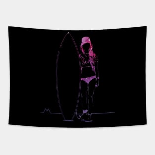 Pink woman with surfboard Tapestry