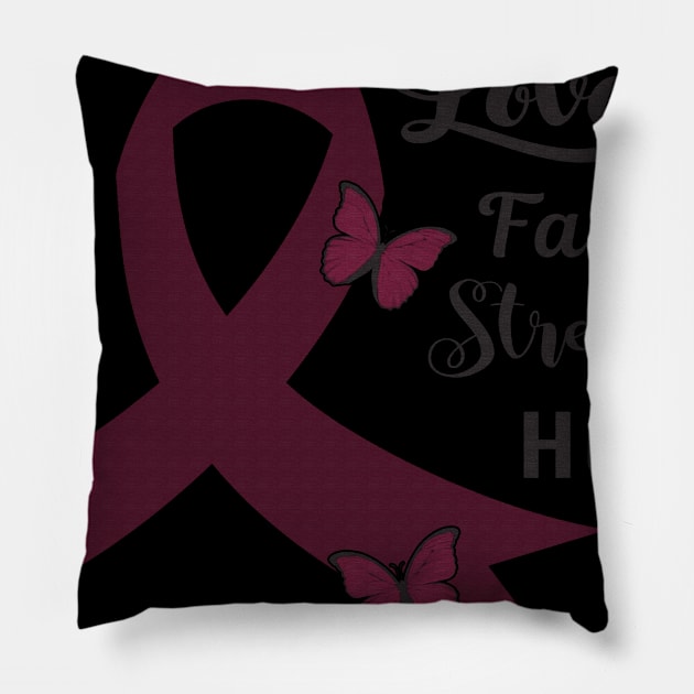 Love Faith Strength Hope Sickle Cell Awareness Burgundy Ribbon Warrior Pillow by celsaclaudio506