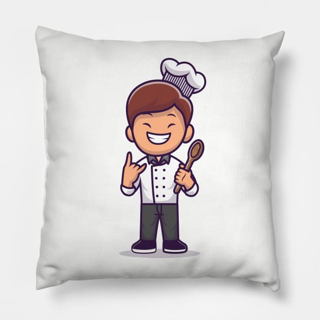 Man Chef Cooking Pillow by Catalyst Labs