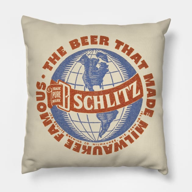 Schlitz Beer Milwaukee Famous Pillow by Jazz In The Gardens