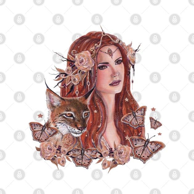 Freya goddess art with lynx by Renee Lavoie by ReneeLLavoie