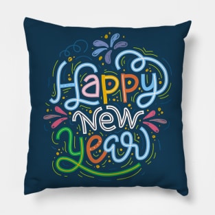 Vibrant Happy New Year Word Art Graphic Pillow