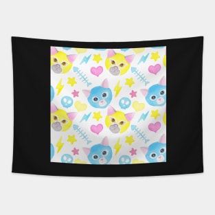 Watercolor cat pattern, funny luchadores Tapestry
