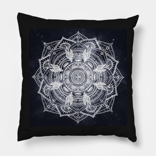 Elegant White Mandala Gray Nebula Design Pillow by NdesignTrend