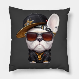 White French Bulldog Hip-Hop Super Star Pillow