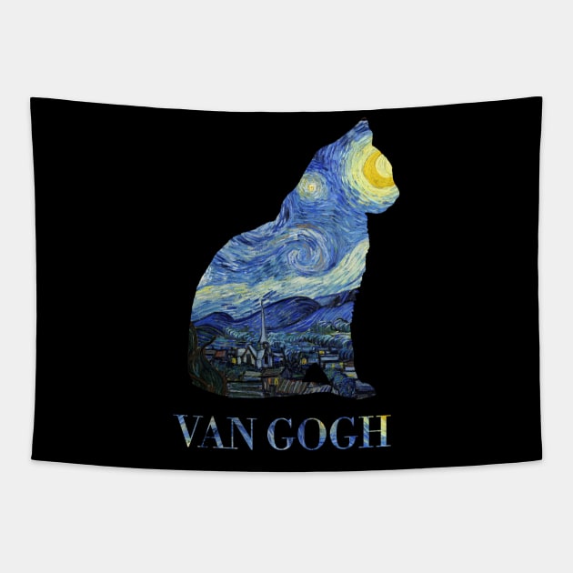 Starry Night Cat - Collage made from Vincent Van Gogh painting Tapestry by Vincent Van Gogh T-Shirts