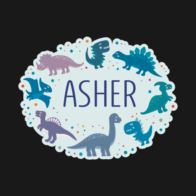 Asher name surrounded by dinosaurs by WildMeART