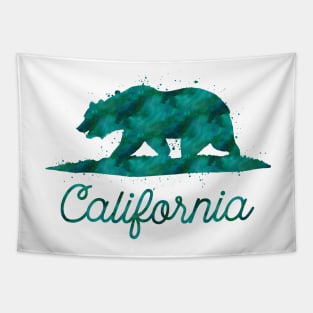 Green Watercolor California State Flag Bear Tapestry