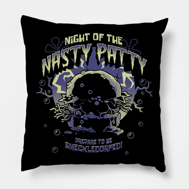 Night of the Nasty Patty Pillow by ClayGrahamArt