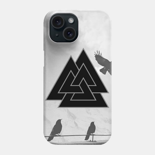 Black and White Valknut with Odin Ravens Phone Case by Time Nomads