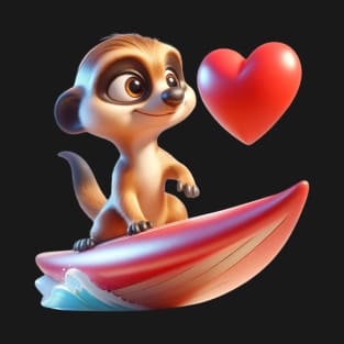 Love Wave Surfer Meerkat – Ocean Heart Adventure Tee T-Shirt