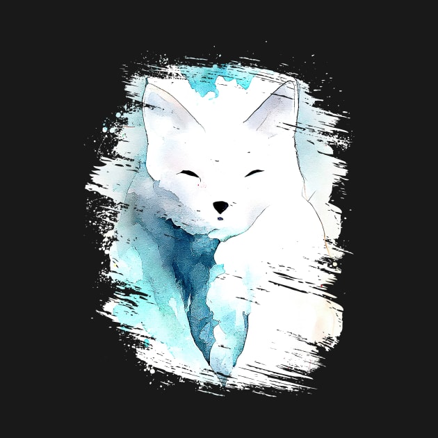 White Fox Wild Animal Nature Watercolor Art Painting by Cubebox