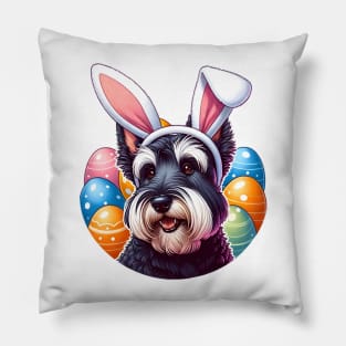 Scottish Terrier with Bunny Ears Celebrates Easter Joy Pillow