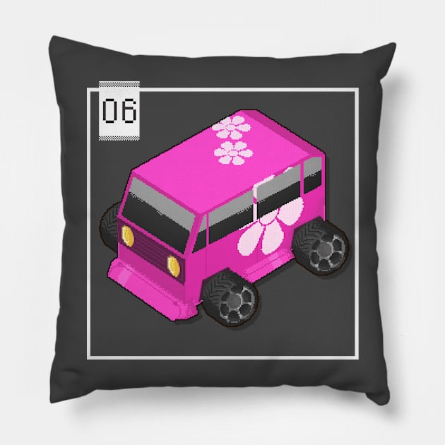 06 - Pixel Cars - Little Fuchsia Pillow by Kenox