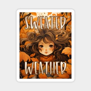 Cute Sweater Weather Autumn Fall Leaves Orange Brown For Her Magnet